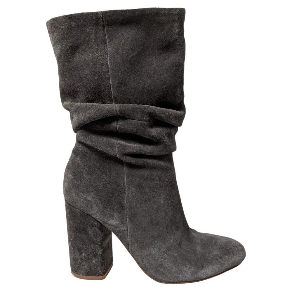 SPLENDID Phyllis Gray Suede Leather Mid-Calf High Heel Boots 7.5